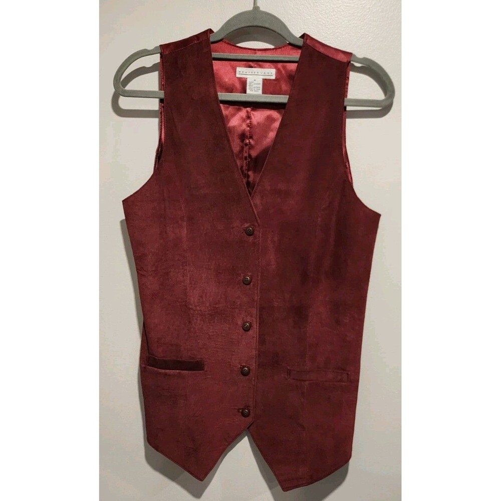 Vintage 90s Weathervane Leather Suede Vest Maroon Button-Down Pockets Size Med